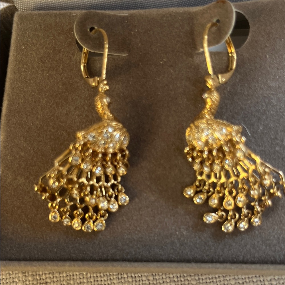 Nolan Miller Wild Peacock Gold Crystal Drop Earrings - Picture 2 of 6